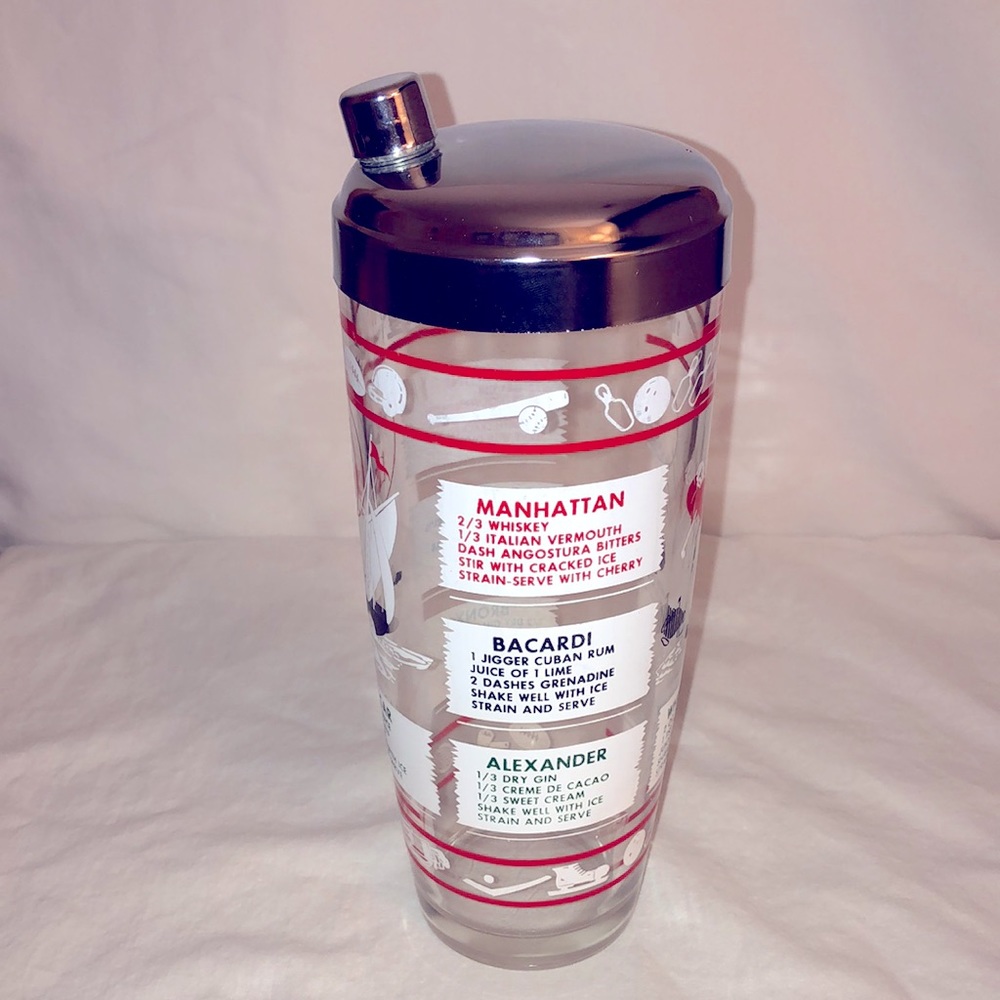 Vintage 1960's Hazel Atlas Sports Themed Recipe Cocktail Shaker